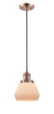 Innovations Lighting Fulton 1-100 watt 7 inch Antique Copper Mini Pendant with Matte White Cased glass 201CACG171