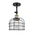 Bell Cage Semi-Flush Mount shown in the Black Antique Brass finish with a Clear shade