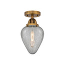 Geneseo Semi-Flush Mount shown in the Brushed Brass finish with a Clear Crackled shade