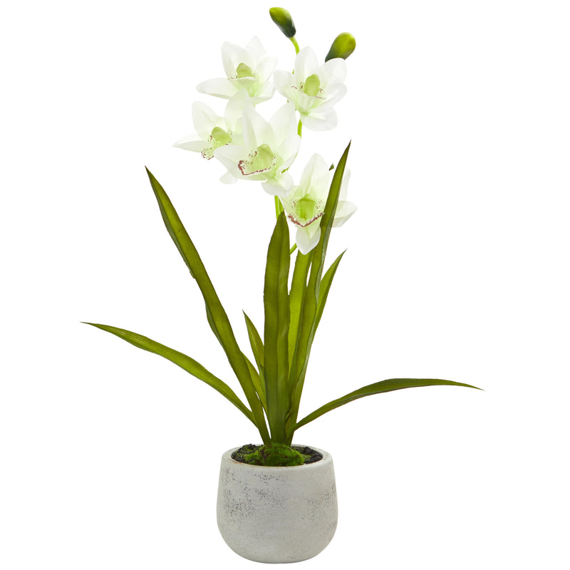 Nearly Natural Cymbidium Orchid Artificial Arrangement In Vase