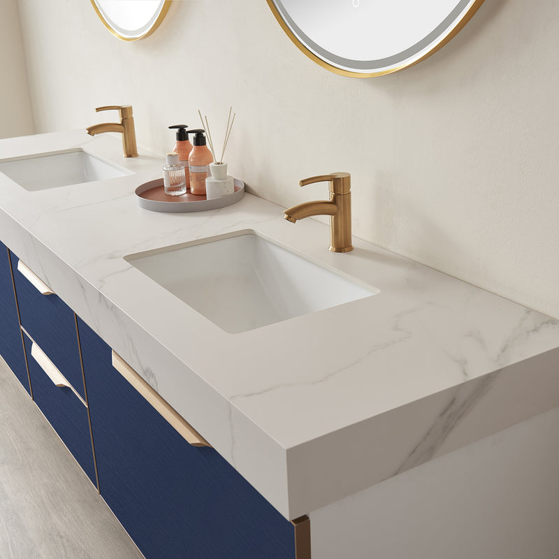 Vinnova Design Alicante 84" Double Sink Bath Vanity with White Sintered Stone Top