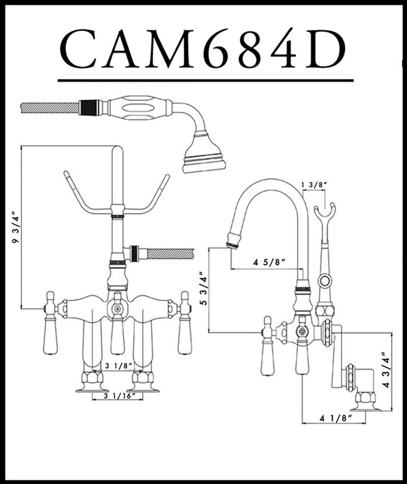 Cambridge Plumbing Clawfoot Tub Brass Wall Mount Faucet Hand Held Shower PC
