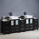 Fresca Torino 84" Espresso Modern Double Sink Bathroom Cabinets with Tops and Vessel Sinks FCB62-72ES-CWH-V