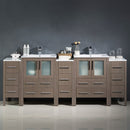 Fresca Torino 84" Gray Oak Modern Double Sink Bathroom Cabinets with Integrated Sinks FCB62-72GO-I