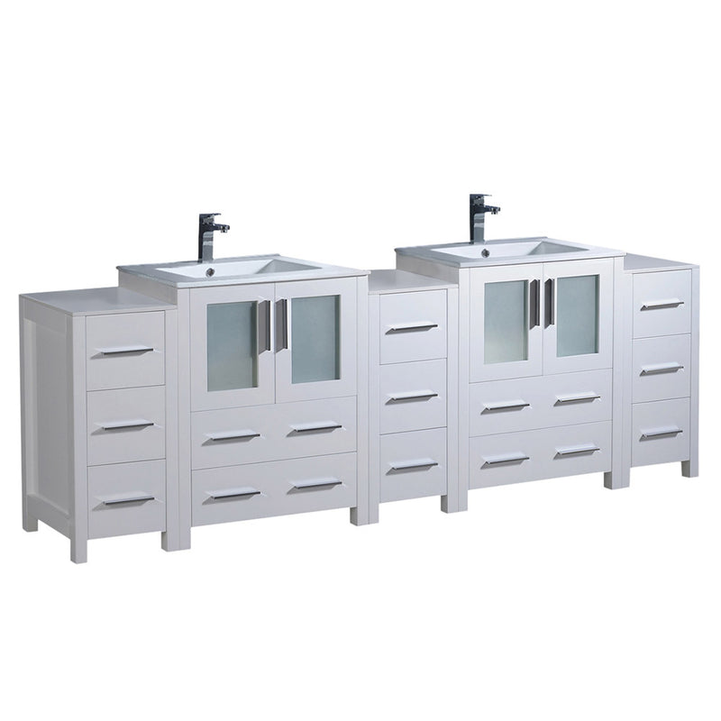 Fresca Torino 84" White Modern Double Sink Bathroom Cabinets w/ Integrated Sinks FCB62-72WH-I