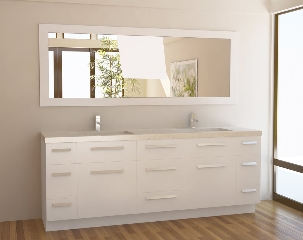 Palmera 90 inch Double Sink Bathroom White Vanity & Side Cabinet Tower