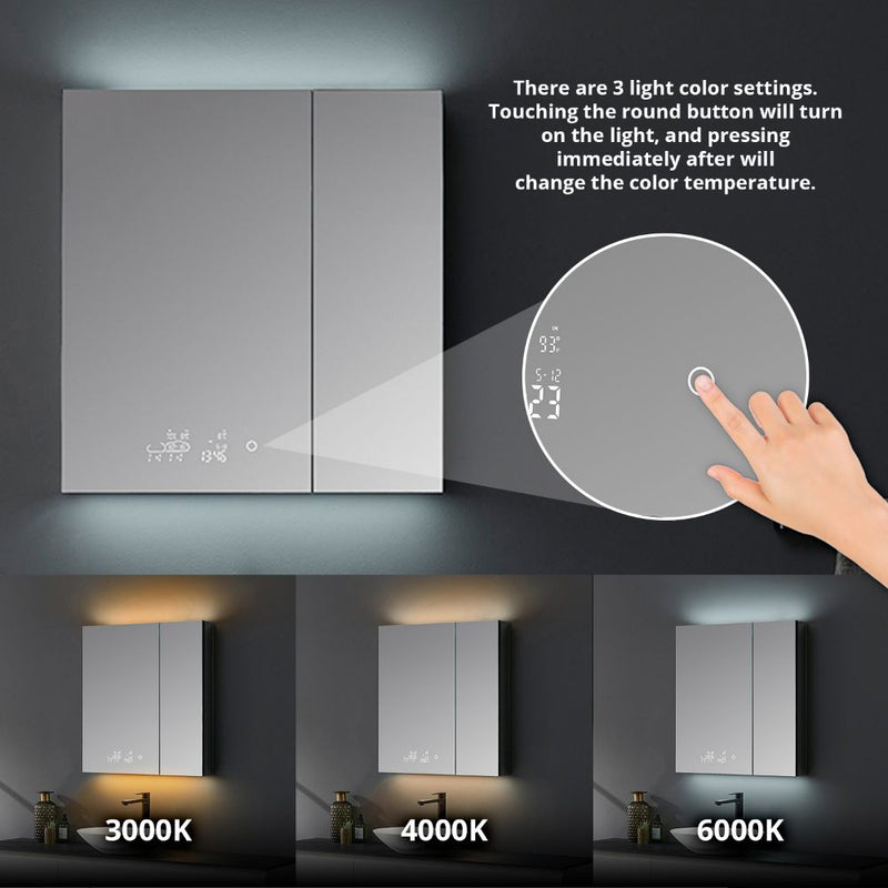 Lexora Savera 30" W x 32" H Recessed or Surface-Mount LED Mirror for Medicine Cabinet with Defogger
