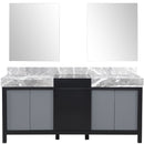 Lexora Zilara 72" W x 22" D Double Bath Vanity Castle Grey Marble Top and 28" Mirrors