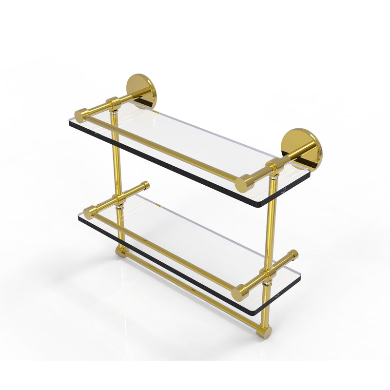 Allied Brass 16 Inch Gallery Double Glass Shelf with Towel Bar P1000-2TB-16-GAL-PB