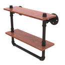 Allied Brass Pipeline Collection 16 Inch Double Ironwood Shelf with Towel Bar P-480-16-DWSTB-BKM