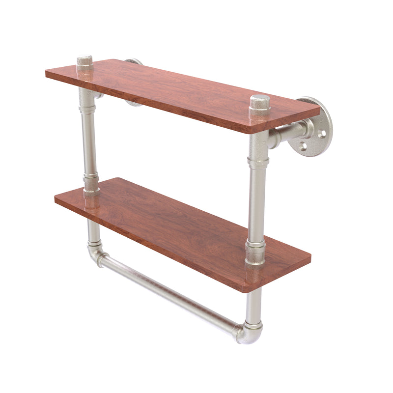 Allied Brass Pipeline Collection 16 Inch Double Ironwood Shelf with Towel Bar P-480-16-DWSTB-SN