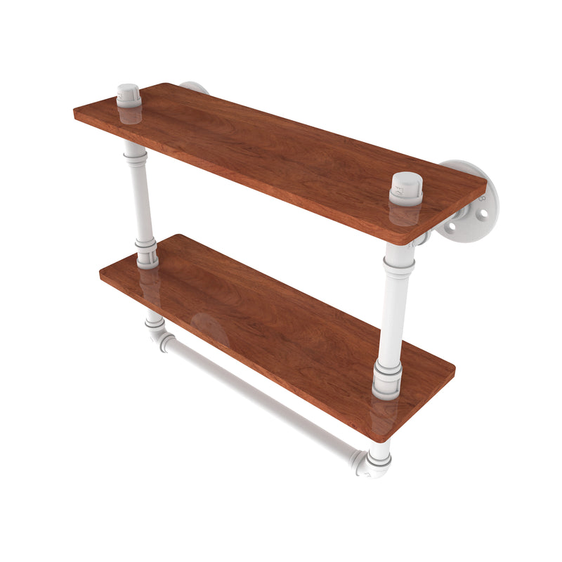Allied Brass Pipeline Collection 16 Inch Double Ironwood Shelf with Towel Bar P-480-16-DWSTB-WHM