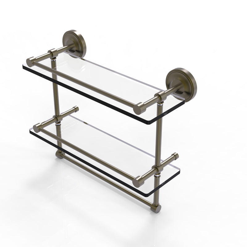 Allied Brass 16 Inch Gallery Double Glass Shelf with Towel Bar PRBP-2TB-16-GAL-ABR