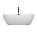 Wyndham Juno 71" Soaking Bathtub in Matte White with Floor Mounted Faucet Drain and Overflow Trim in Matte Black WCBTE306171MWMBATPBK