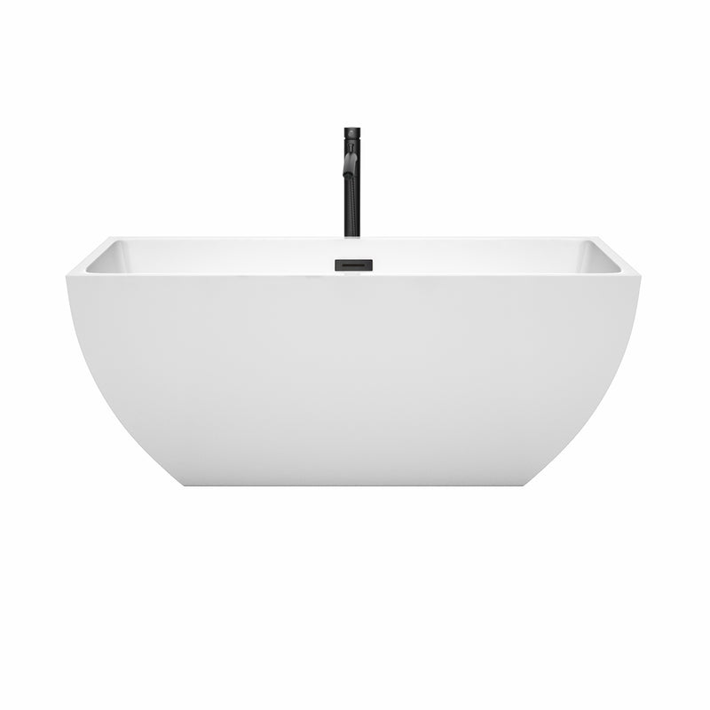 Wyndham Rachel 59" Soaking Bathtub in White with Floor Mounted Faucet Drain and Overflow Trim in Matte Black WCBTK150559MBATPBK