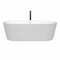 Wyndham Carissa 71" Soaking Bathtub in White with Shiny White Trim and Floor Mounted Faucet in Matte Black WCOBT101271SWATPBK