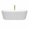 Wyndham Carissa 71" Soaking Bathtub in White with Shiny White Trim and Floor Mounted Faucet in Brushed Gold WCOBT101271SWATPGD