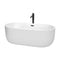 Wyndham Juliette 67" Soaking Bathtub In White With Floor Mounted Faucet Drain And Overflow Trim In Matte Black WCOBT101367MBATPBK