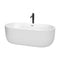 Wyndham Juliette 67" Soaking Bathtub In White With Polished Chrome Trim And Floor Mounted Faucet In Matte Black WCOBT101367PCATPBK