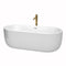 Wyndham Juliette 71" Soaking Bathtub In White With Polished Chrome Trim And Floor Mounted Faucet In Brushed Gold WCOBT101371PCATPGD
