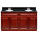 Cherry Double Bathroom Vanity 60", Absolute Black Granite Top, Faucet LB5B AB614-60CH-5B