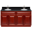 Cherry Double Bathroom Vanity 60", Absolute Black Granite Top, Faucet LB6B AB614-60CH-6B
