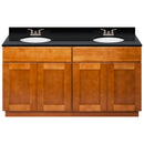 Brown Double Bathroom Vanity 60", Absolute Black Granite Top, Faucet LB3B AB614-60NP-3B