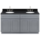 Cherry Double Bathroom Vanity 60", Absolute Black Granite Top, Faucet LB7B AB618-60CG-7B