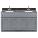 Cherry Double Bathroom Vanity 60", Blue Butterfly Granite Top, Faucet LB6B BB614-60CG-6B