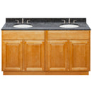 Brown Double Bathroom Vanity 60", Blue Butterfly Granite Top, Faucet LB4B BB618-60RC-4B