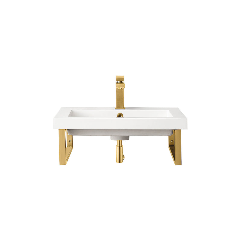 James Martin Two Boston 18" Wall Brackets Radiant Gold with 23.6" White Glossy Composite Countertop 055BK18RGD23.6WG2