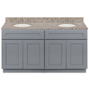 Cherry Double Bathroom Vanity 60", Burlywood Granite Top, Faucet LB4B BU618-60CG-4B