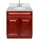Cherry Bathroom Vanity 30", Cara White Marble Top, Faucet LB6B CW314-30CH-6B