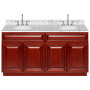 Cherry Double Bathroom Vanity 60", Cara White Marble Top, Faucet LB7B CW618-60CH-7B