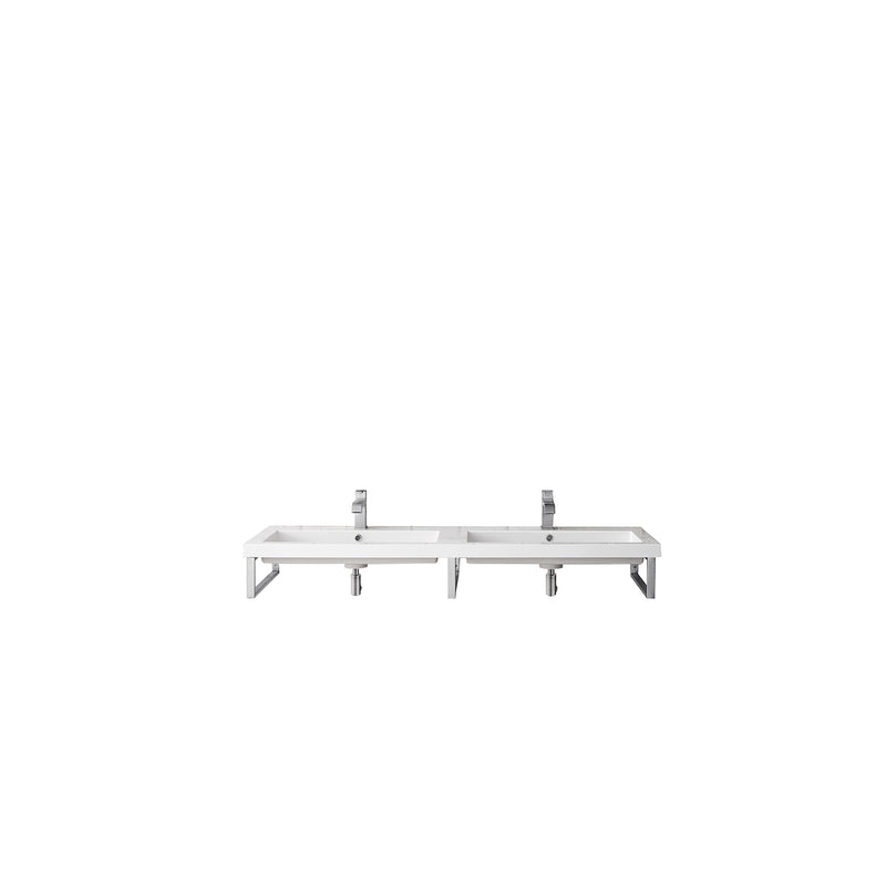 James Martin Three Boston 18" Wall Brackets Brushed Nickel with 63" White Glossy Composite Countertop 055BK18BNK63WG2