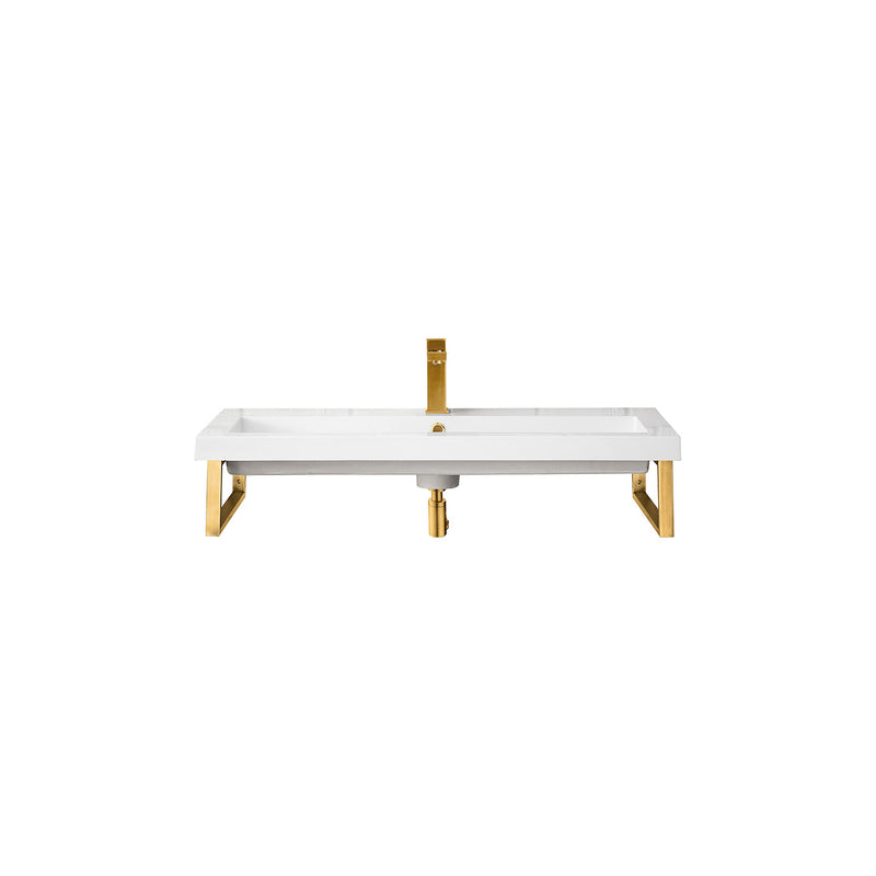 James Martin Two Boston 15 1/4" Wall Brackets Radiant Gold with 39.5" White Glossy Composite Countertop 055BK16RGD39.5WG2