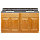 Brown Double Bathroom Vanity 60", Tan Brown Granite Top, Faucet LB4B TB618-60RC-4B