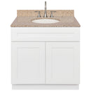 White Bathroom Vanity 36", Wheat Granite Top, Faucet LB7B WH378-36AW-7B