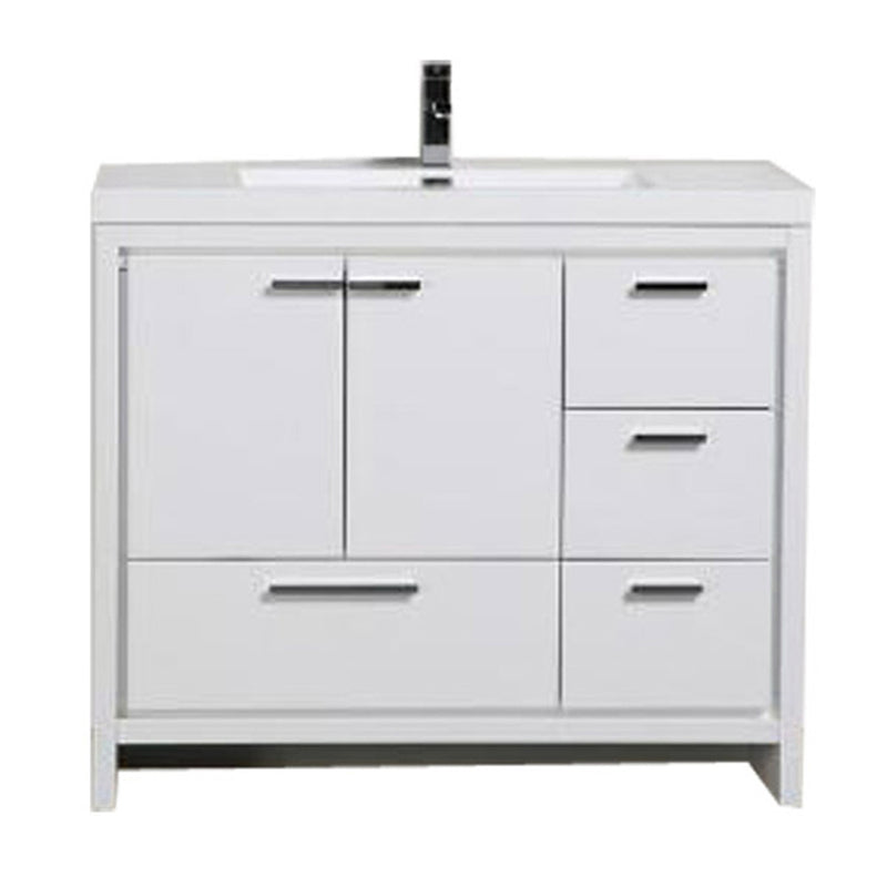 Alma Vanity Allier 42" High Gloss White Vanity with Integrated Sink and Right Side Drawers