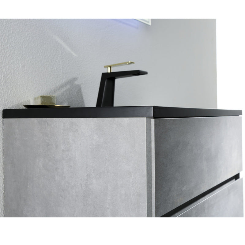 Alma Vanity Edi 40" Cement Gray Wall Mount Vanity with Black Countertop