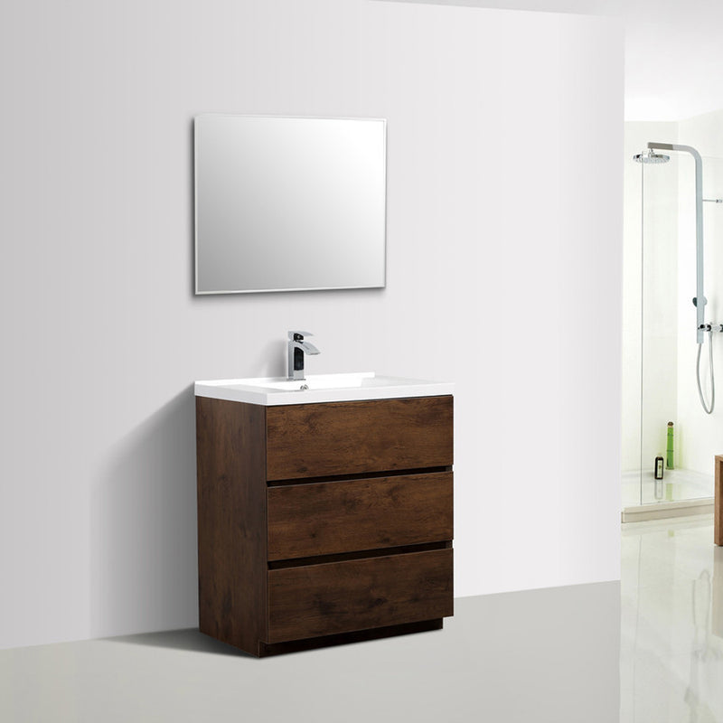 Alma Vanity Edison 30" Rosewood Modern Bathroom Vanity with 3 Drawers and Acrylic Sink