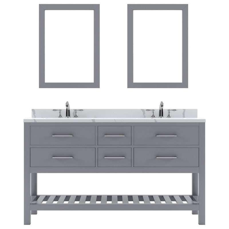 Modern Fitting Caroline Estate 60" Double Bath Vanity with Calacatta Quartz Top and Round Sinks Faucets