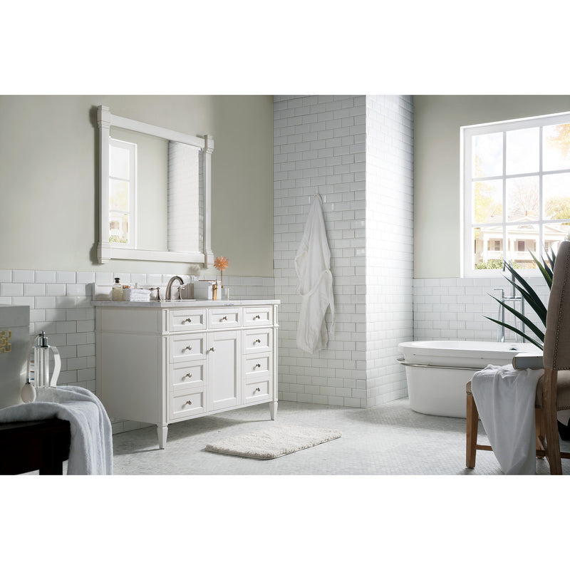 James Martin Brittany 48" Bright White Single Vanity with 3 cm Arctic Fall Solid Surface Top 650-V48-BW-3AF