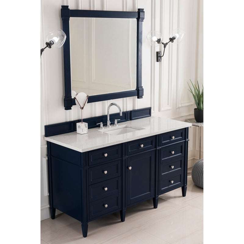 James Martin Brittany 60" Victory Blue Single Vanity with 3 cm Eternal Jasmine Pearl Quartz Top 650-V60S-VBL-3EJP