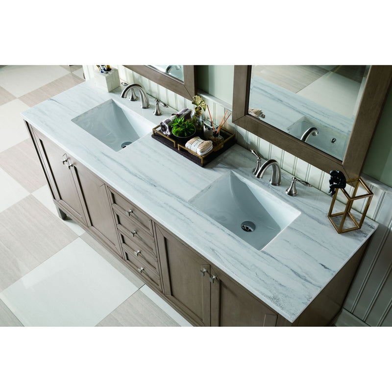 James Martin Chicago 72" Whitewashed Walnut Double Vanity with 3 cm Arctic Fall Solid Surface Top 305-V72-WWW-3AF