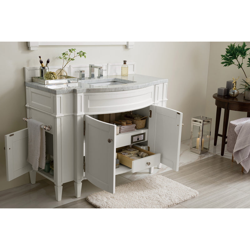 James Martin Brittany 46" Single Vanity Bright White with 3 cm Carrara Marble Top 650-V46R-BW-CAR