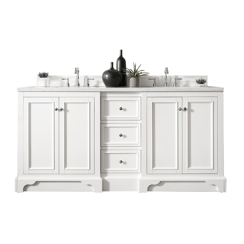 James Martin De Soto 72" Double Vanity Bright White with 3 cm Classic White Quartz Top 825-V72-BW-3CLW