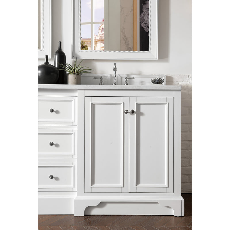 James Martin De Soto 72" Double Vanity Bright White with 3 cm Arctic Fall Solid Surface Top 825-V72-BW-3AF