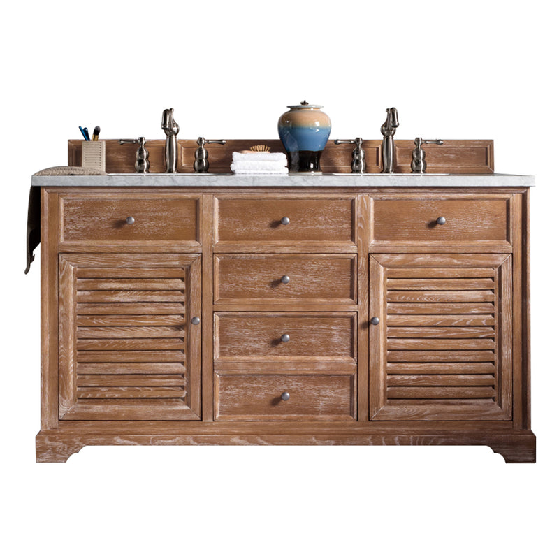 James Martin Savannah 60" Driftwood Double Vanity with 3 cm Arctic Fall Solid Surface Top 238-104-5611-3AF