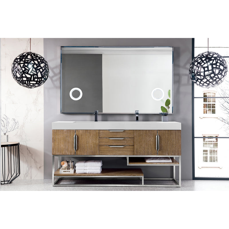 James Martin Columbia 72" Double Vanity Latte Oak with Glossy White Composite Top 388-V72D-LTO-BN-GW